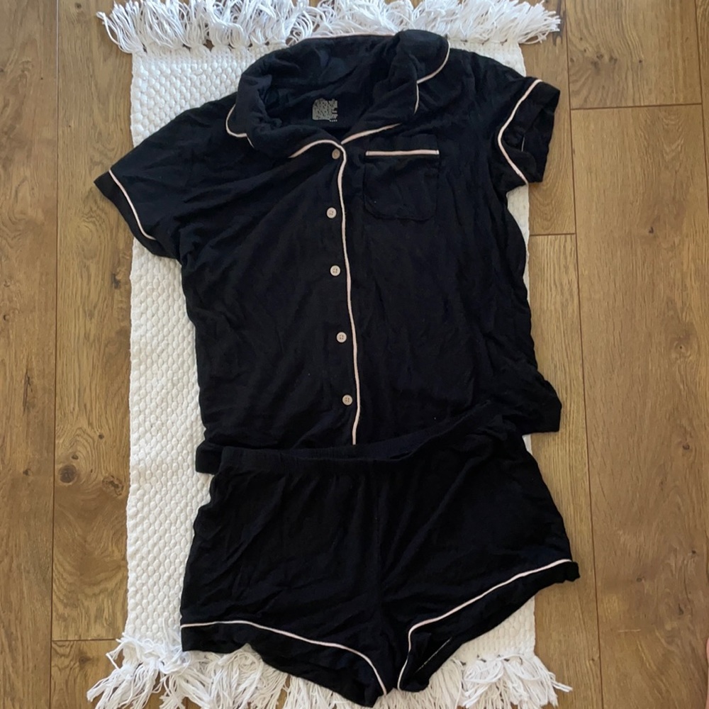 Super Soft Black and White Button Up Pajama Set